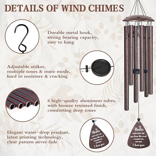Bestie Gifts, 32" Bronze Wind Chimes, Best Friend Birthday Gifts for Women