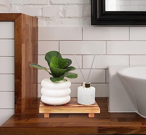 Bathroom Counter Organizer Wood Pedestal Stand Farmhouse Decorative Tray Soap / Brown / 9 x 6 x 1.6