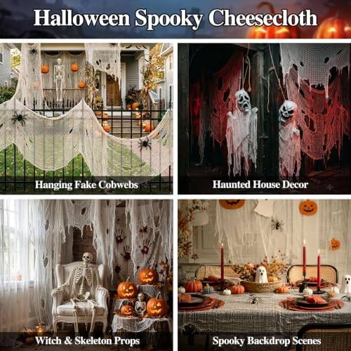 ZeeDix Halloween White Creepy Cloth 80 × 400 Inch Giant Spooky Cheesecloth Decoration Scary Gauze Cloth for Halloween Party Supplies Haunted Houses Outdoor Yard Home Wall Doorways Decor