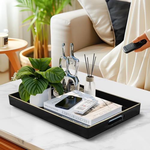 MAONAME Black Decorative Tray for Coffee Table, Serving Tray with Handles