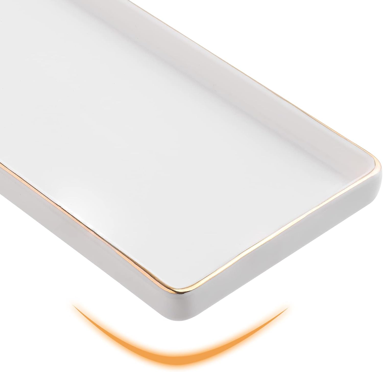 Small Ceramic Tray / White with Gold Line Set/1 / L - 9.8