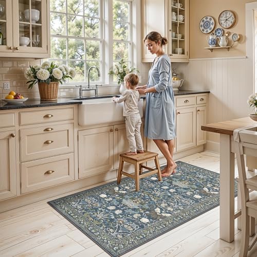 Washable 2x4 Entryway Area Rugs: Anti-Slip Thin Kitchen Carpet Indoor Light-Weight Doormat Ultra Soft Low Pile Nursery