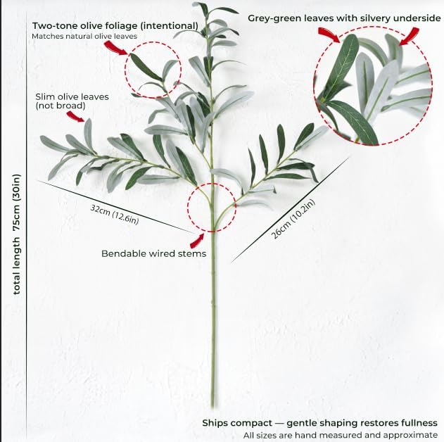 Artificial Olive Branches / Olive Leaves 6 Stems / Gray / 30 Inch