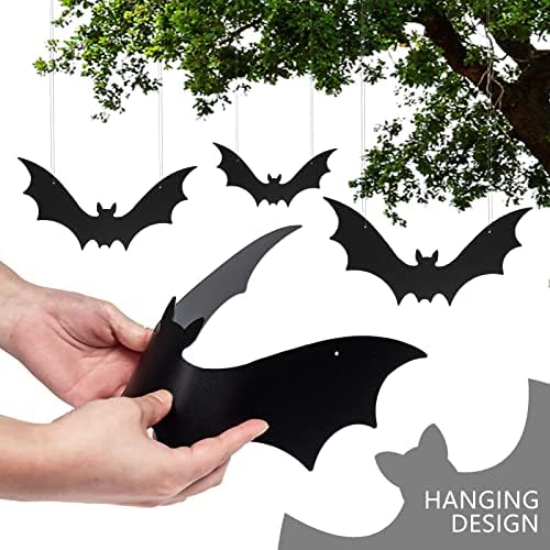 Plastic Bats Halloween Decorations, 12 PCS Large Black Hanging Bats