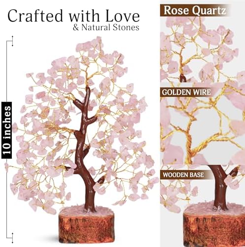 YATSKIA Rose Quartz Tree | Crystal Tree Gifts for Women | Gemstone Decor | Crystals and Gemstones | Pink Home Decor