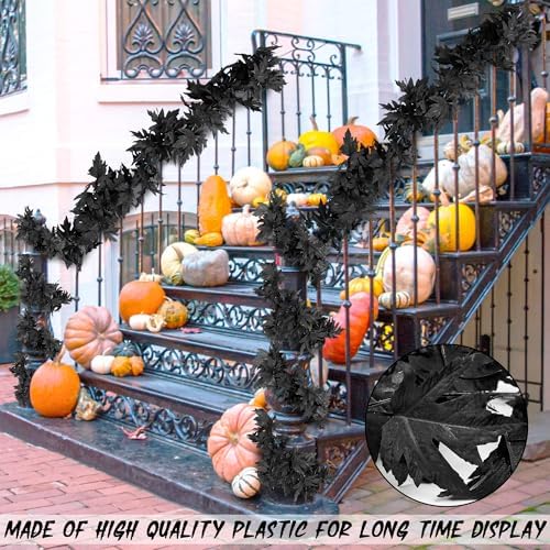 4Pack 23.6FT Black Maple Leaf Fall Garland for Halloween Thanksgiving Decor
