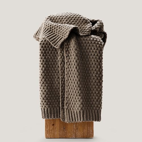 EVERGRACEHOME Chunky Chenille Knit Throw Blanket, 60 x 80, Mocha Brown
