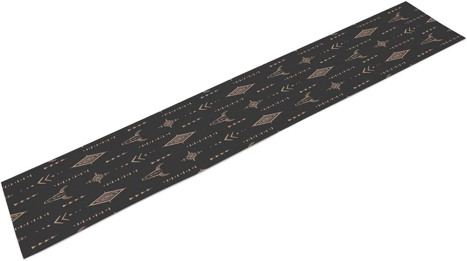 Western Cow Skull Table Runner,Vintage Western Boho Style Aztec Cow Ethnic Background Minimalist Pattern Printed Linen