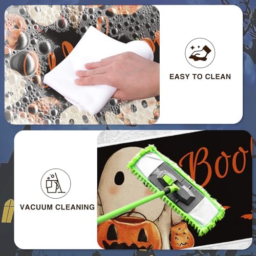 Halloween Welcome Door Mat Set of 2, Boo Pumpkin Ghost Doormat