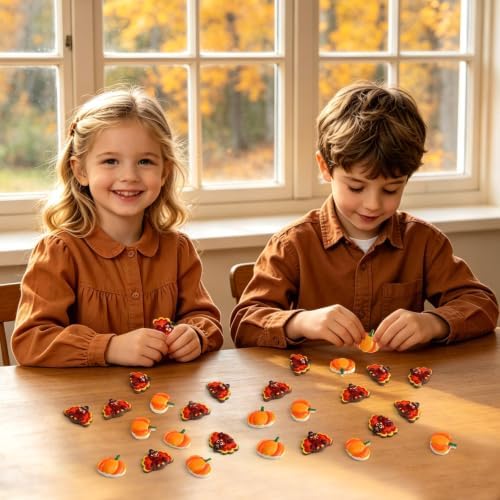 60Pcs Mini Thanksgiving Resin Flatback Charms,Turkey Pumpkin Charms