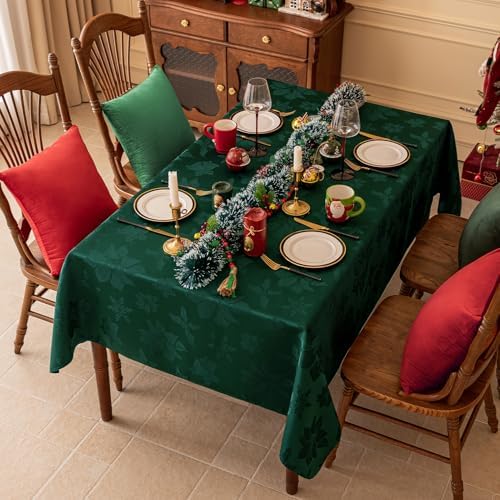 Softalker Christmas Jacquard Rectangle Tablecloth, 60 x 120 inch, Green
