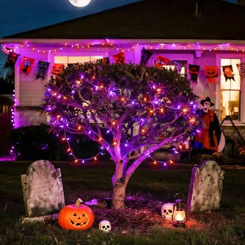 JMEXSUSS 163 FT 500 LED Orange and Purple Halloween String Lights Indoor