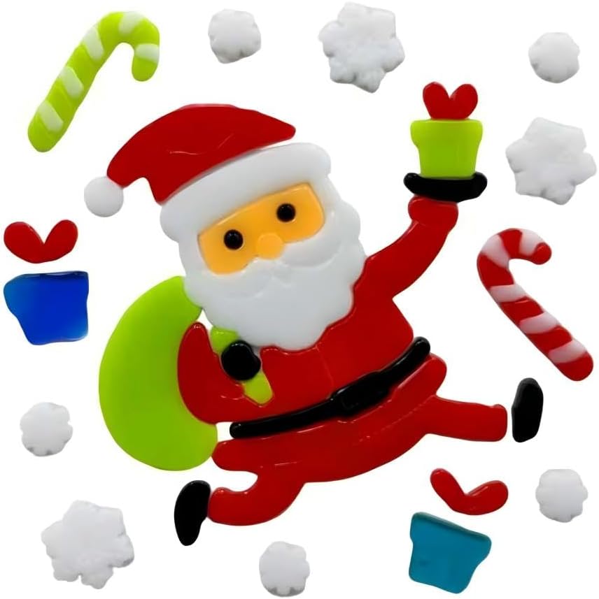 Gift&Fun 4sheets Christmas Gel Window Clings, Holiday Decorative Stickers with Santa, Snowman, Snowflakes, 7.9x7.9 Inch(Christmas Window Gel Cling Snowman