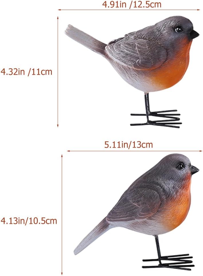 Robin Figurines Ornaments Resin Bird Statues Small Realistic Bird Animal Figurines / Set of 2