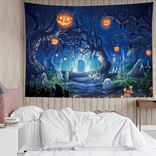 HVEST Halloween Tapestry Night Tapestry Wall Hanging Haunted Woods with Grave and Pumpkins Wall Blanket for Bedroom Living Room Dorm Decor,60W X 40H inches