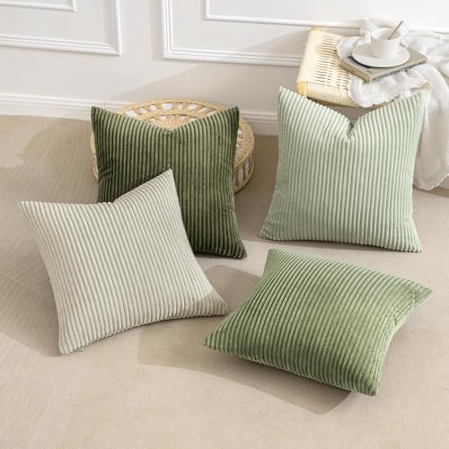 MIULEE Soft Corduroy Decorative Throw Pillow Covers Light Green 20x20