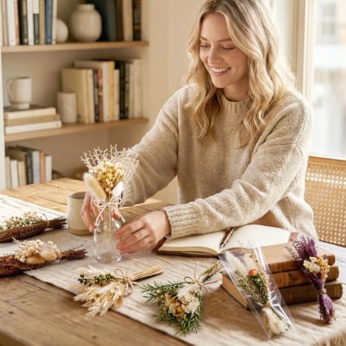 12/24PCS Handmade Dried Flower Bouquet with Stems Natural Dried Wildflowers 7.5 Inch Mini Dry Flowers for Vase Farmhouse Decor, Wedding Styling, Photography Props, Gift DIY(24pcs, Rustic)