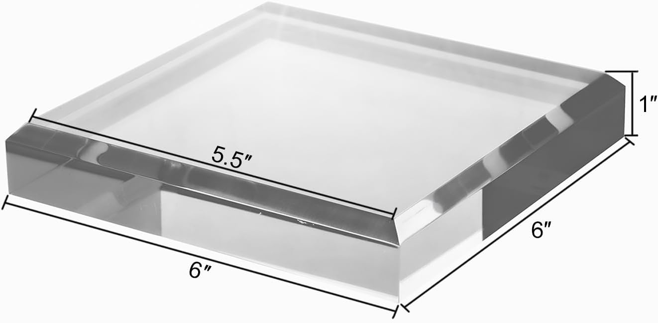 Thickness Beveled Acrylic Square Display Block Polished Pedestal Stand Riser / 6 x 6 / Clear