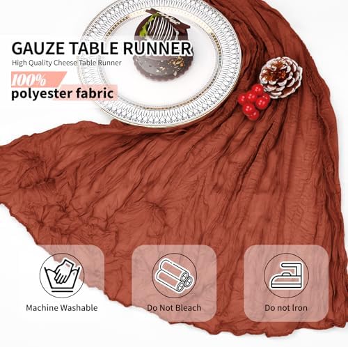 12 Pack Terracotta Cheesecloth Table Runner 10Ft, Christmas Table Runner 21.5 x 120 inch, Burnt Orange Semi Sheer Cheese Cloth Fabric Thanksgiving Runner Bulk for Wedding,Party,Bridal Shower