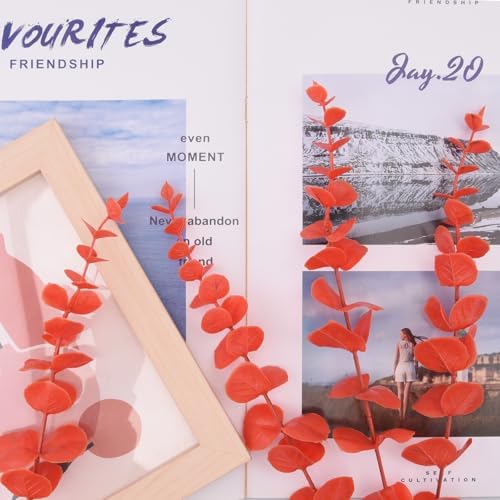 FEQO 36 Pcs Orange Artificial Eucalyptus Stems 15" Faux Eucalyptus Branches