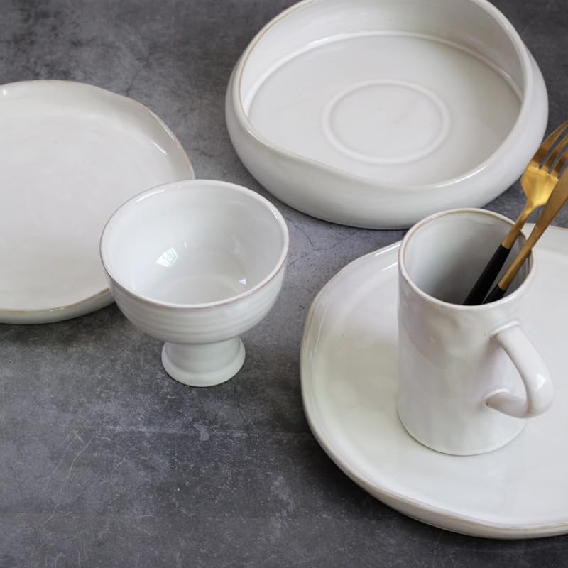 Decorative Bowl Free-Form Rim Glazed Ceramic Fruit Bowl / Gray White