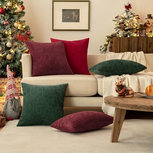 MIULEE Soft Chenille Throw Pillow Covers Red 18x18 Inch Pack of 2