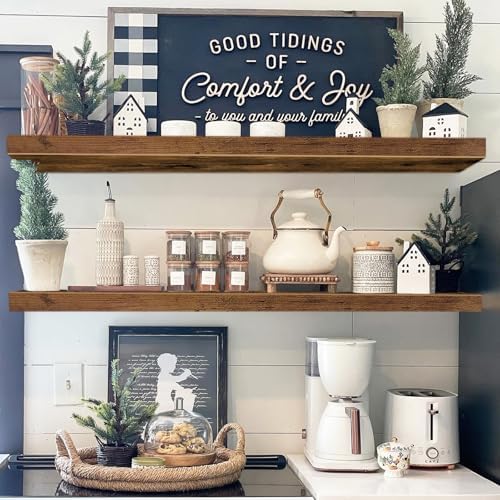 QEEIG Long Floating Shelves for Wall (Brown, Set of 2, 39.4")