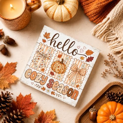 Fall Decorations for Home Hello Cozy Season Pumpkin Wood Sign Fall Decor
