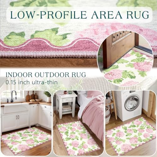 Front Door Mat Outside Entrance, 2x3 Pink White Floral Entryway Rug