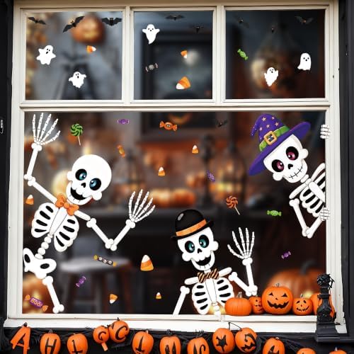 9 Sheets Halloween Party Decor, Skeleton Halloween Window Clings for Glass