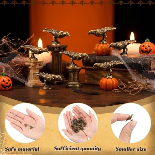 Civaner 50 Pcs Halloween Mini Brass Figurine Miniature, Crow