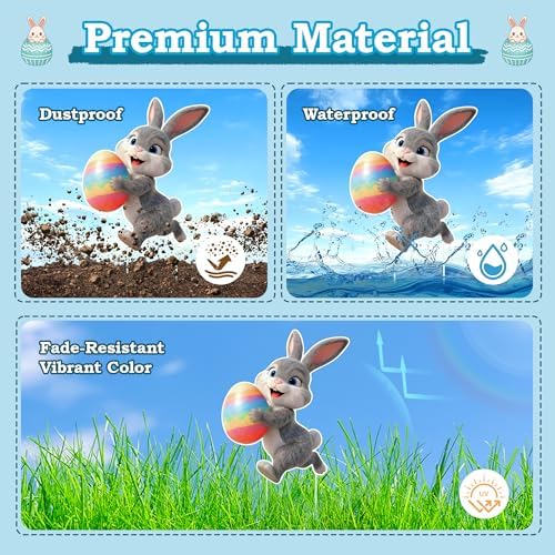 8 Pcs Easter Yard Signs with Stakes, Large Outdoor Easter Bunny Decorations in 8 Styles Featuring Cute Rabbits and Eggs, Sturdy and Waterproof Bunny Yard Lawn Garden Decor for Easter Party