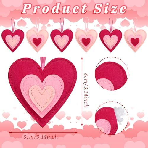 HunnmingRe 24 Pcs Valentine Felt Heart Ornaments for Tree Small Heart Hanging Decorations Valentine Felt Baubles for Home Wedding Party Decor(3.15 Inch,Lively Style,Pink Fuchsia)