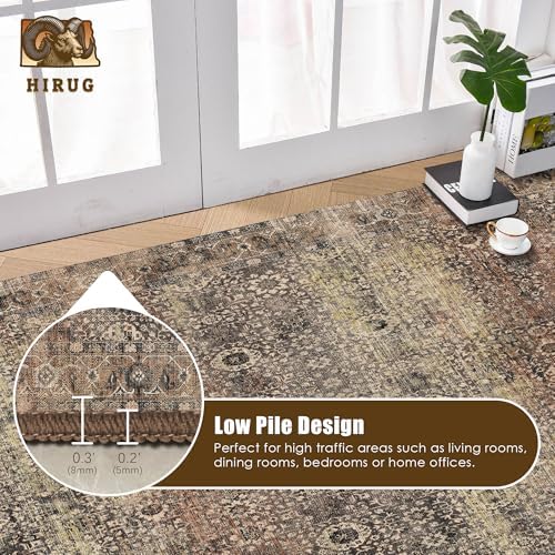 Washable Area Rug 8' x 10' Vintage Traditional Persian Mat - Foldable Distressed Non-Slip Machine Washable Carpet for