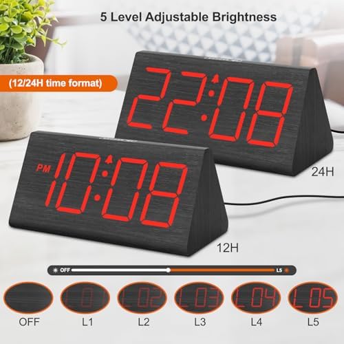 DreamSky Wooden Digital Alarm Clock for Bedrooms with Large Numbers