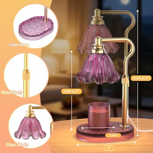 Flower Candle Warmer Lamp with Timer & 4-Level Dimmer, Adjustable Height