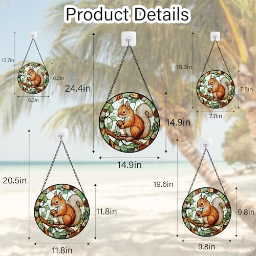 Red Squirrel with Acorn Stained Glass Window Hanging Suncatcher Gift 15"