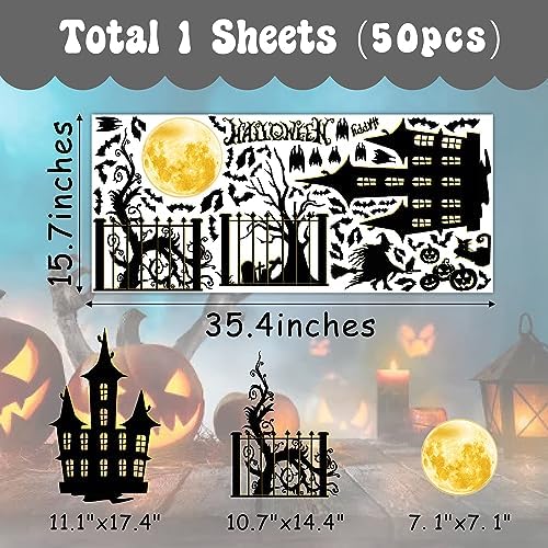 Halloween Moon Bat Wall Decals Witch Haunted House Tree Wall Stickers Decor