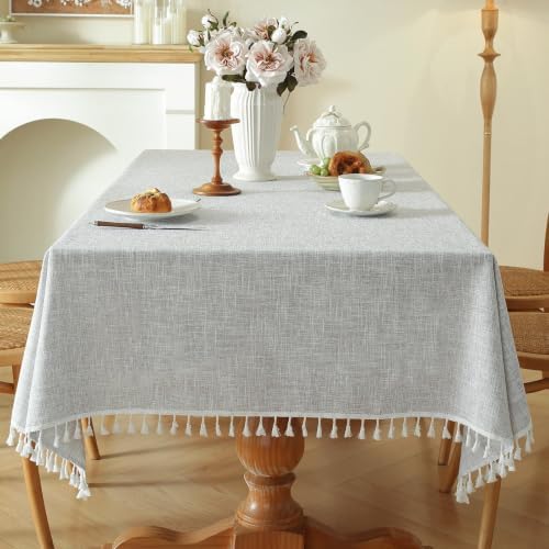 Deep Dream Tablecloths, Waterproof Table Cloth, Linens Wrinkle Free Anti-Fading, Rustic Table Cover Decoration for Kitchen Dinning Christmas(Rectangle/Oblong, 55''x140'',12-14 Seats, Solid Grey)
