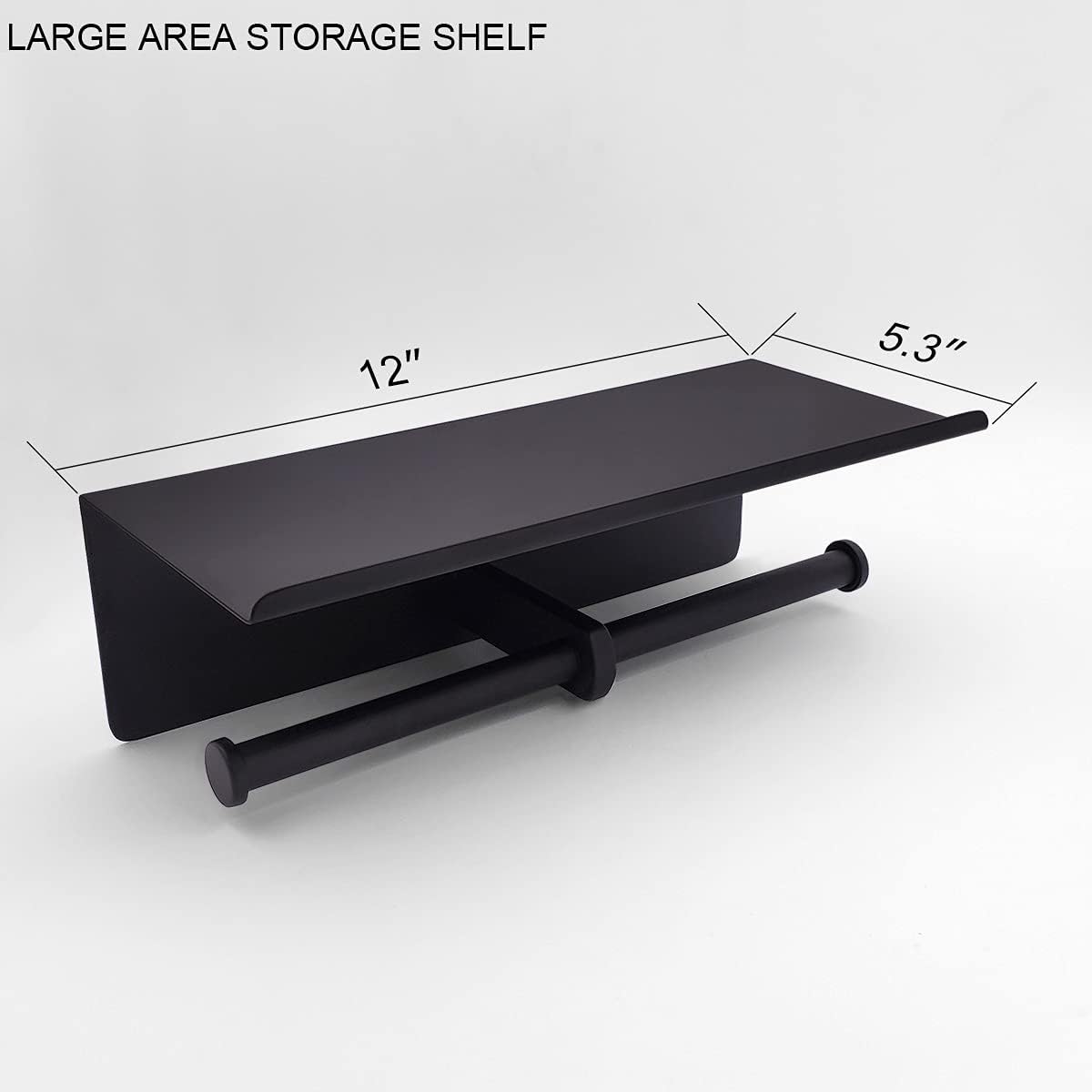 GZILA Double Toilet Paper Holder with Shelf Matte Black Wall Mounted, Dual Large Rolls Tissue Holder Multipurpose TP