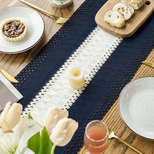 Artoid Mode Dark Blue Farmhouse Woven Table Runner 12x48 Inch