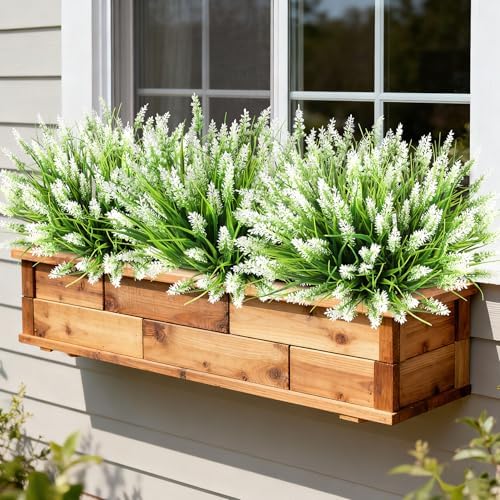 16PCS Artificial Flowers Outdoor, Fake White Monkey Grass Plants