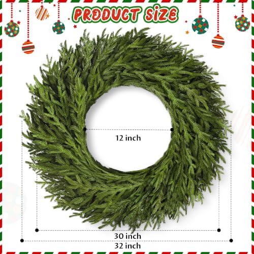 32" Large Norfolk Pine Wreath, Artificial Christmas Wreath for Front Door