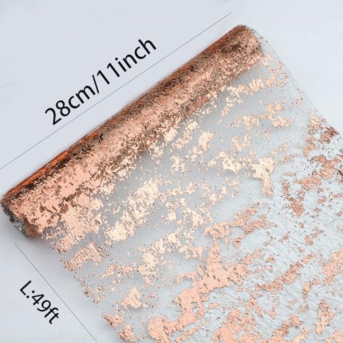 Snowkingdom Rose Gold Table Runner 11 Inch x 49 Feet Glitter Sequin Metallic Pink Thin Mesh Runner Sparkly Rose Table Decorations for Wedding, Bridal Shower, Baby Shower Birthday Party