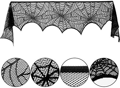 Blulu 2 Pieces Halloween Decoration Spiderweb Fireplace Mantle Scarf Cover