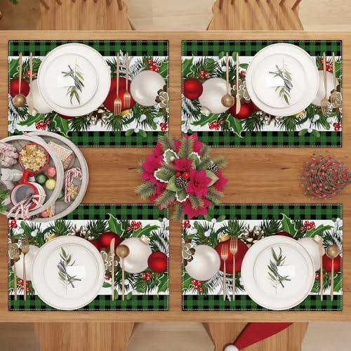 Jiudungs Christmas Placemats Set of 4, Xmas Decorations for Home Decor