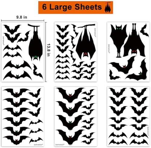 Black Halloween Decorations Window Clings: 6 Sheets Large Bats Silhouette