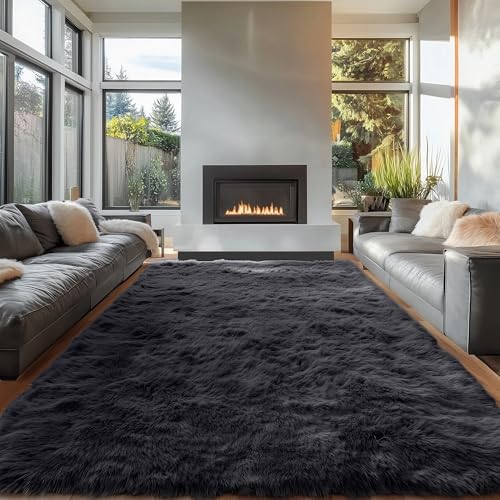 OLANLY 6x12 Machine Washable Large Area Rugs for Living Room, Bedroom, Soft Fluffy Shaggy Bedside Rug, Indoor Floor