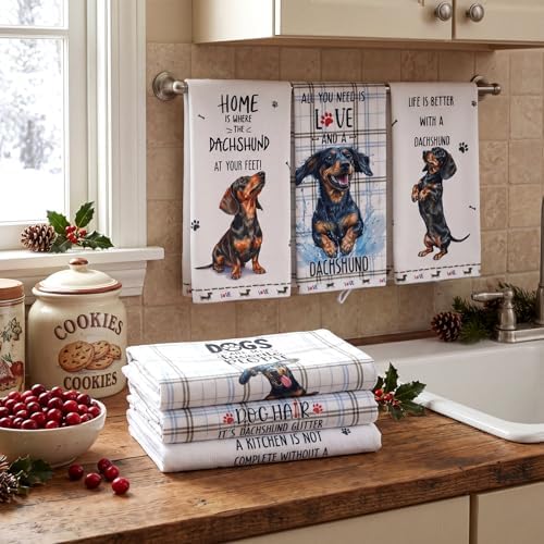 Redbaker 6 Pcs Dachshund Kitchen Towels Funny Dishcloth