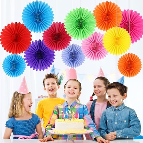 BestoFun 12PCS Paper Fans Mexican Party Decorations Tissue Paper Flowers Decorations Paper Fans Party Decorations for Girl Groovy Birthday Baby Shower Wedding Bachelorette Room Wall Hanging Décor
